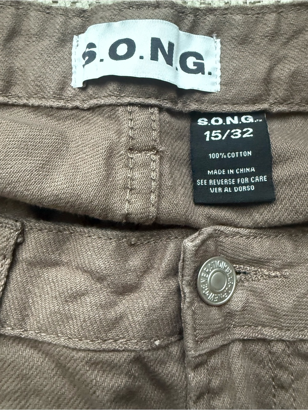 S.O.N.G. Brown Cargo Pants 100% Cotton Size 15/32 Y2K - Picture 3 of 3